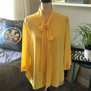 Tie neck yellow blouse